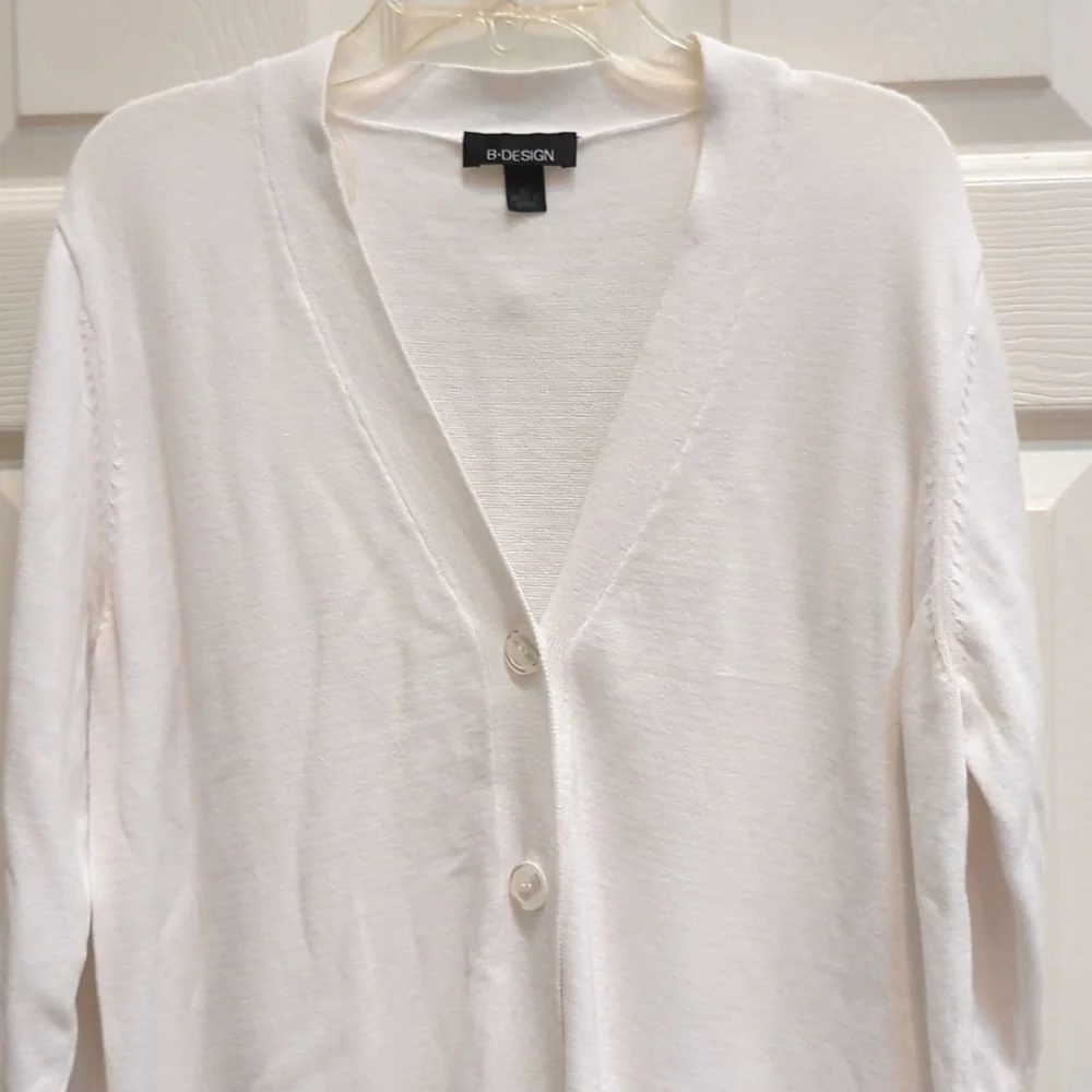 B*Design Women's White 3/4 Sleeve Cardigan Size XL 100% Cotton - Picture 4 of 7